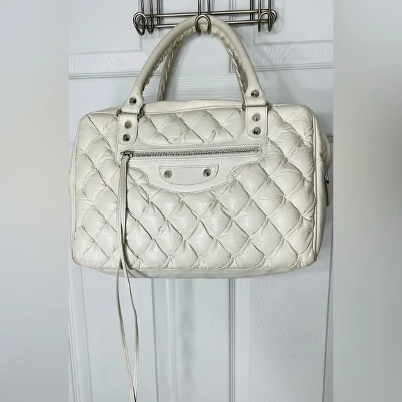 Balenciaga White Quilted Satchel with Pouch